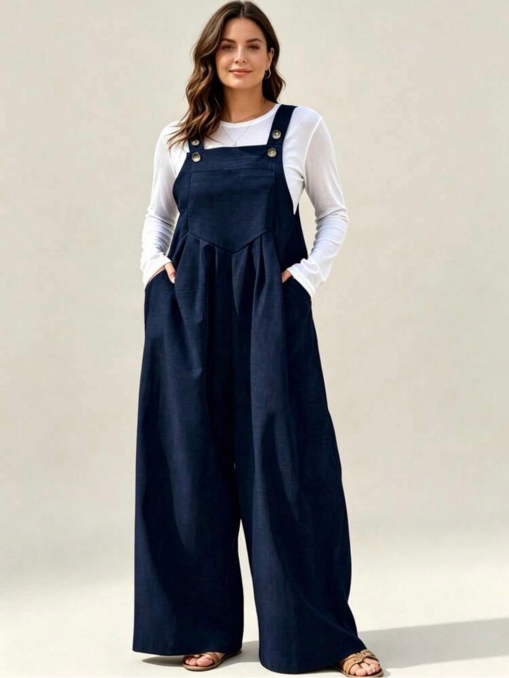 Wide Leg Navy Denim Overalls